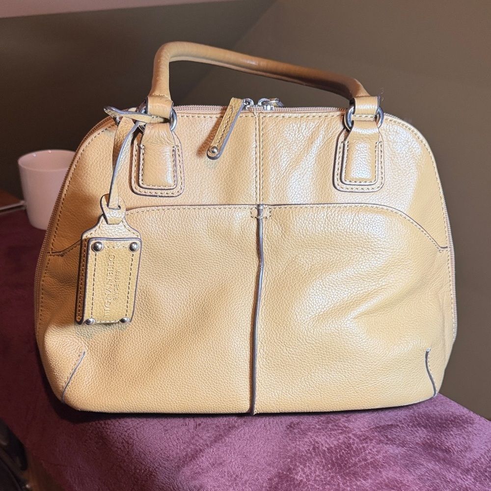 TIGNANELLO Beige Pebbled Leather Domed Satchel Shoulder Bag